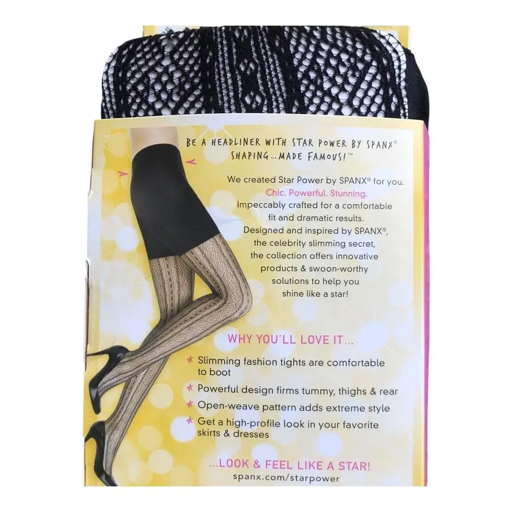 SPANX Star Power Center Stage Double Diamond Stripe Shaping Tights Black Size C